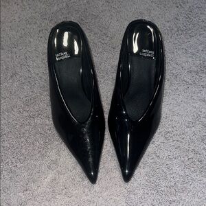 Jeffrey Campbell Glossy Black Pointed Slip-On Mules